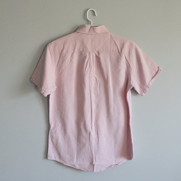 Steel & Jelly Mens Pink Sz M Linen Collared Button Down Short Sleeve Top - Picture 2 of 12